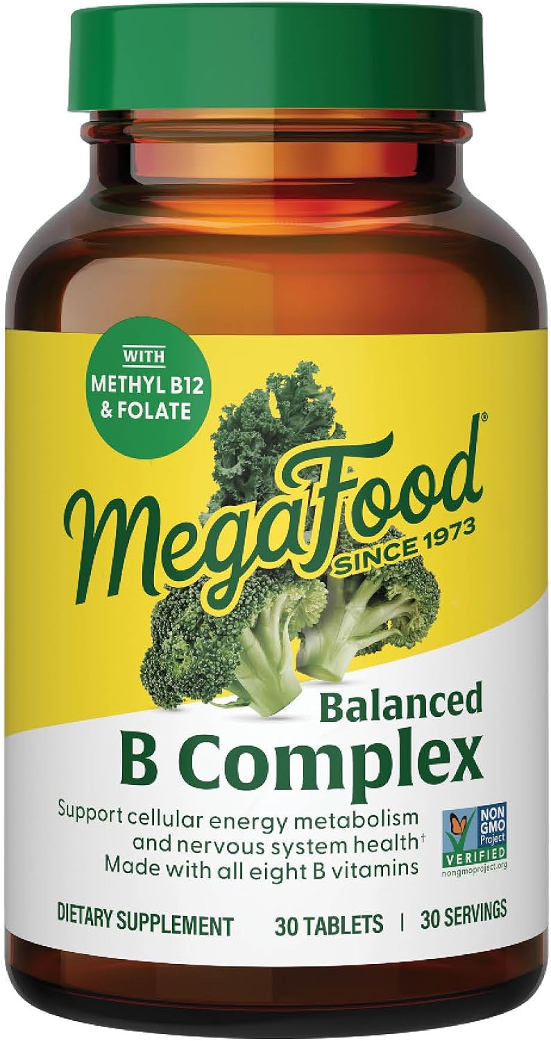 MegaFood Balanced B Complex - 8 B Vitamins for Energy & Brain Health, Vegan, Gluten Free - 60 Tablets