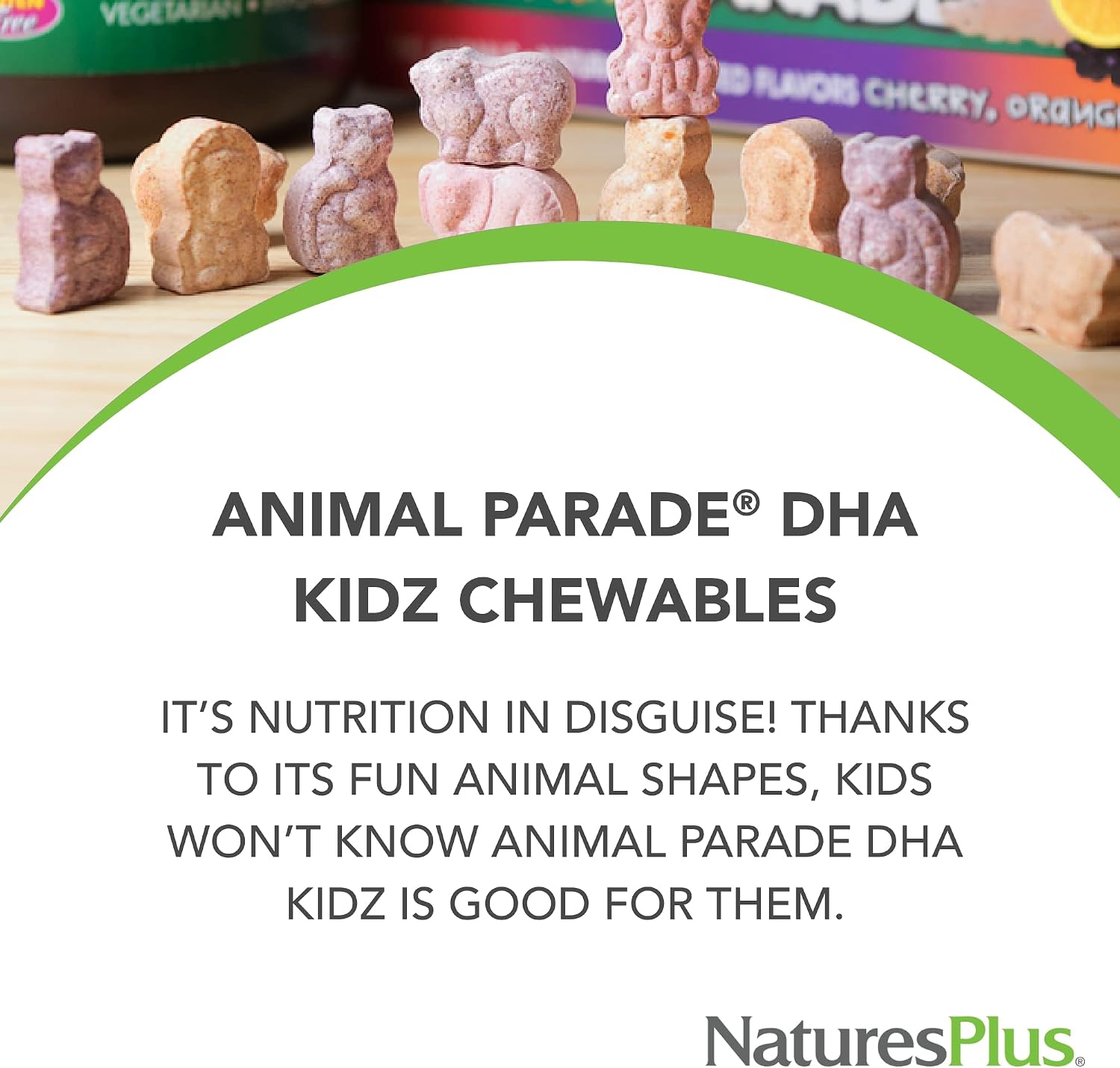 NaturesPlus Animal Parade DHA Children's Chewables - Natural Cherry Flavour - 90 Chewable Tablets