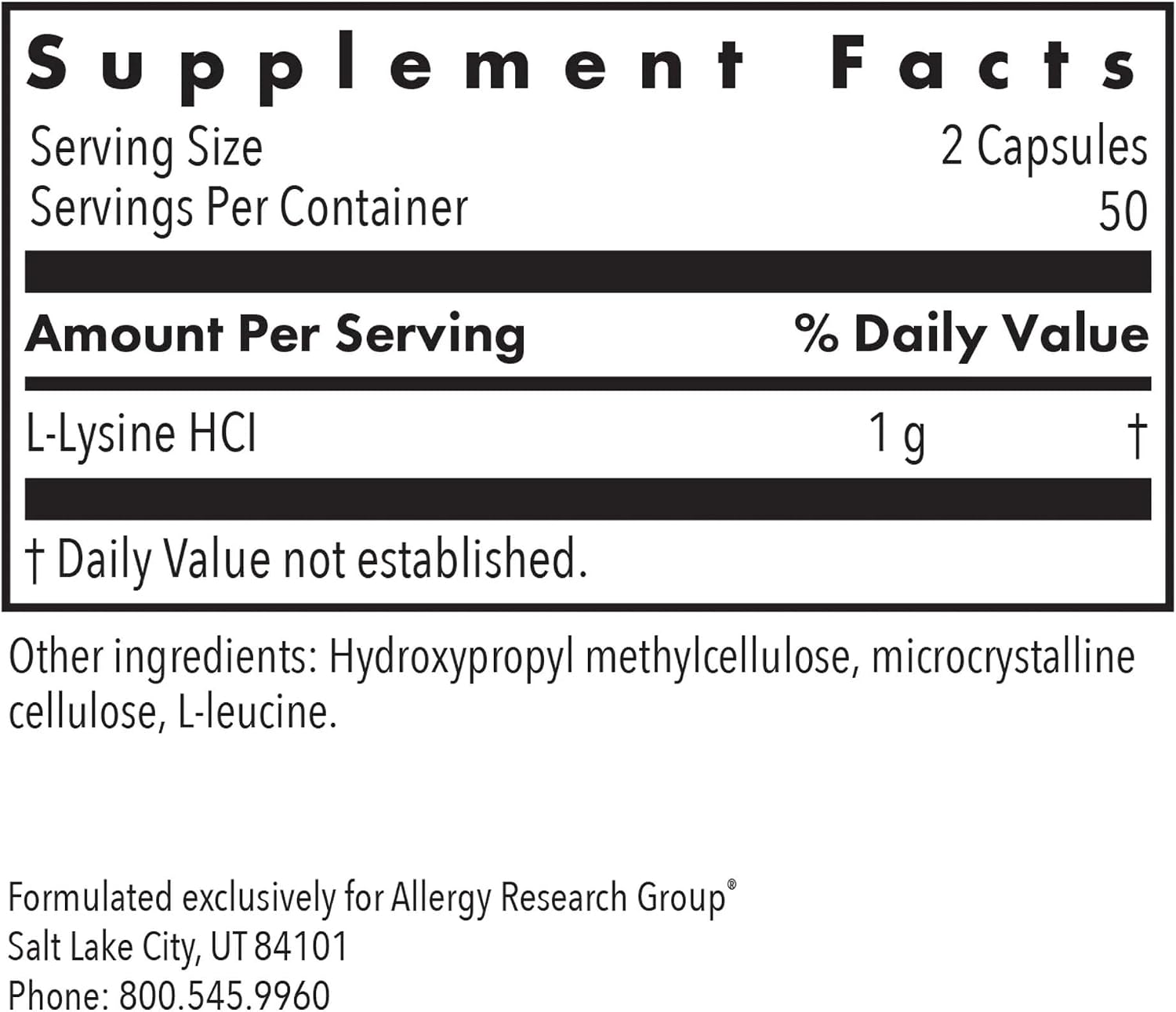 NutriCology L-Lysine 500 mg – Essential Amino Acid – 100 Capsules
