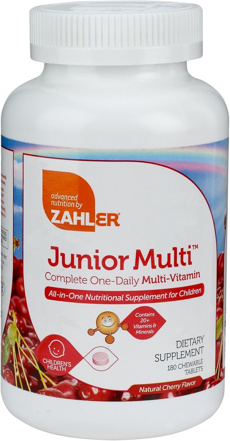 Zahler Junior Multi™ – Complete Once-Daily Multi-Vitamin for Children, Natural Cherry Flavour, 180 Chewable Tablets