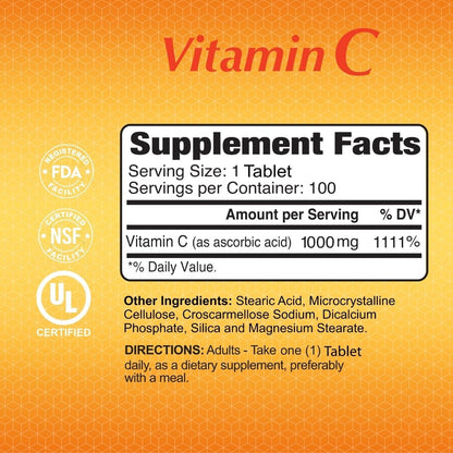 ALFA VITAMINS Vitamin C 1000 mg - Immune Support and Healthy Skin Supplement, 100 Tablets