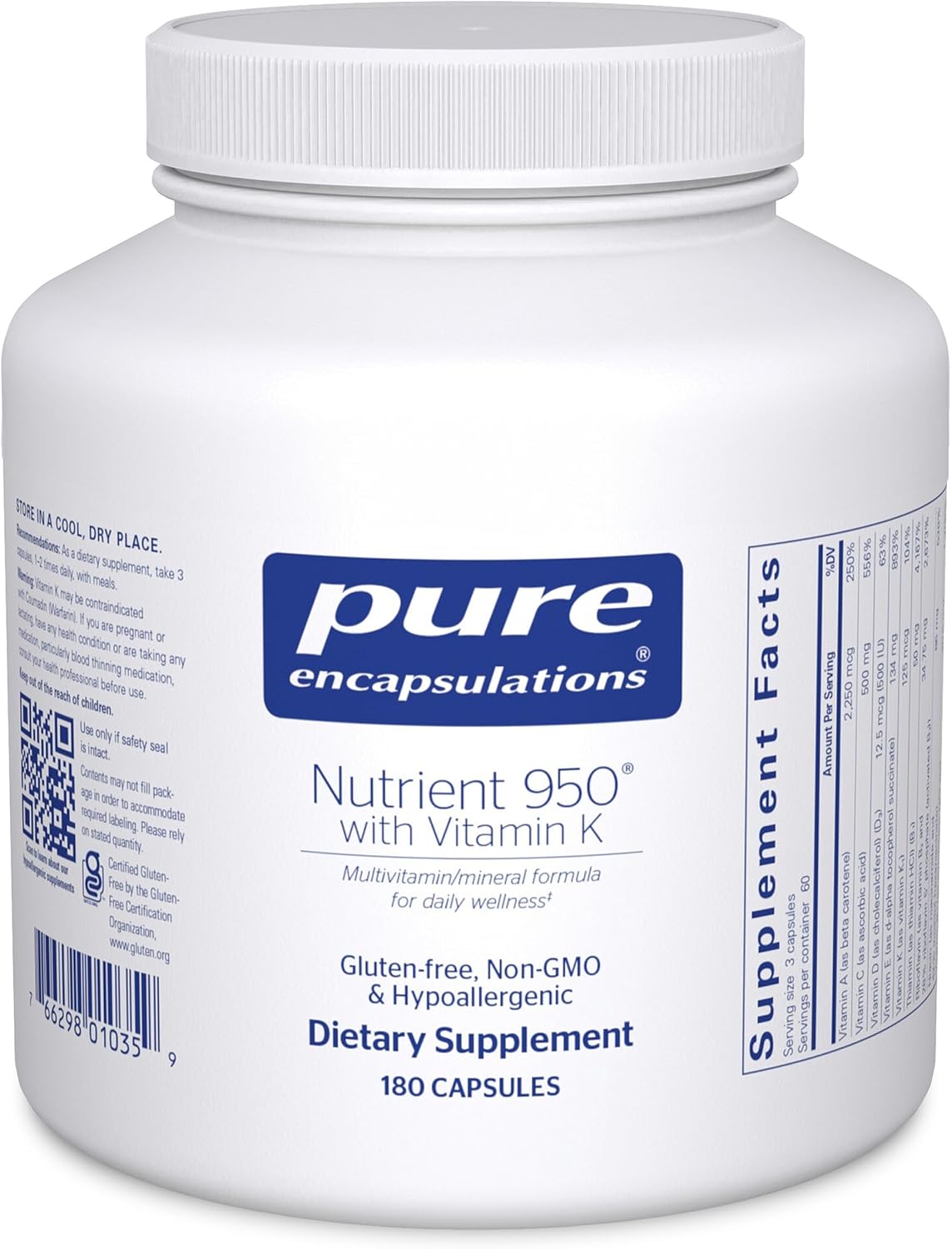 Pure Encapsulations Nutrient 950 with Vitamin K - Multivitamin and Mineral Supplement - 180 Capsules
