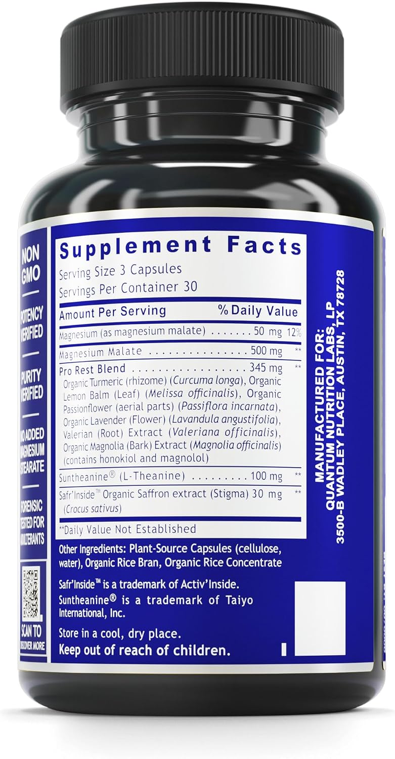Quantum Nutrition Labs Quantum Relax and Slumber - Sleep Supplement with Magnesium Malate & L-Theanine, Natural Calm Complex with Lemon Balm & Valerian Root - 90 Capsules