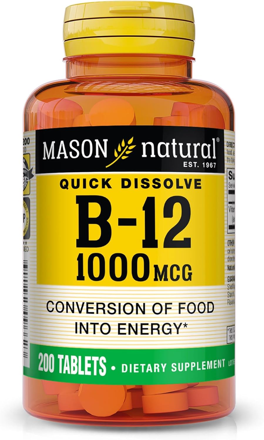 Mason Natural Vitamin B12 1000 mcg Quick Dissolve Tablets, 300-Day Supply (3 Pack)