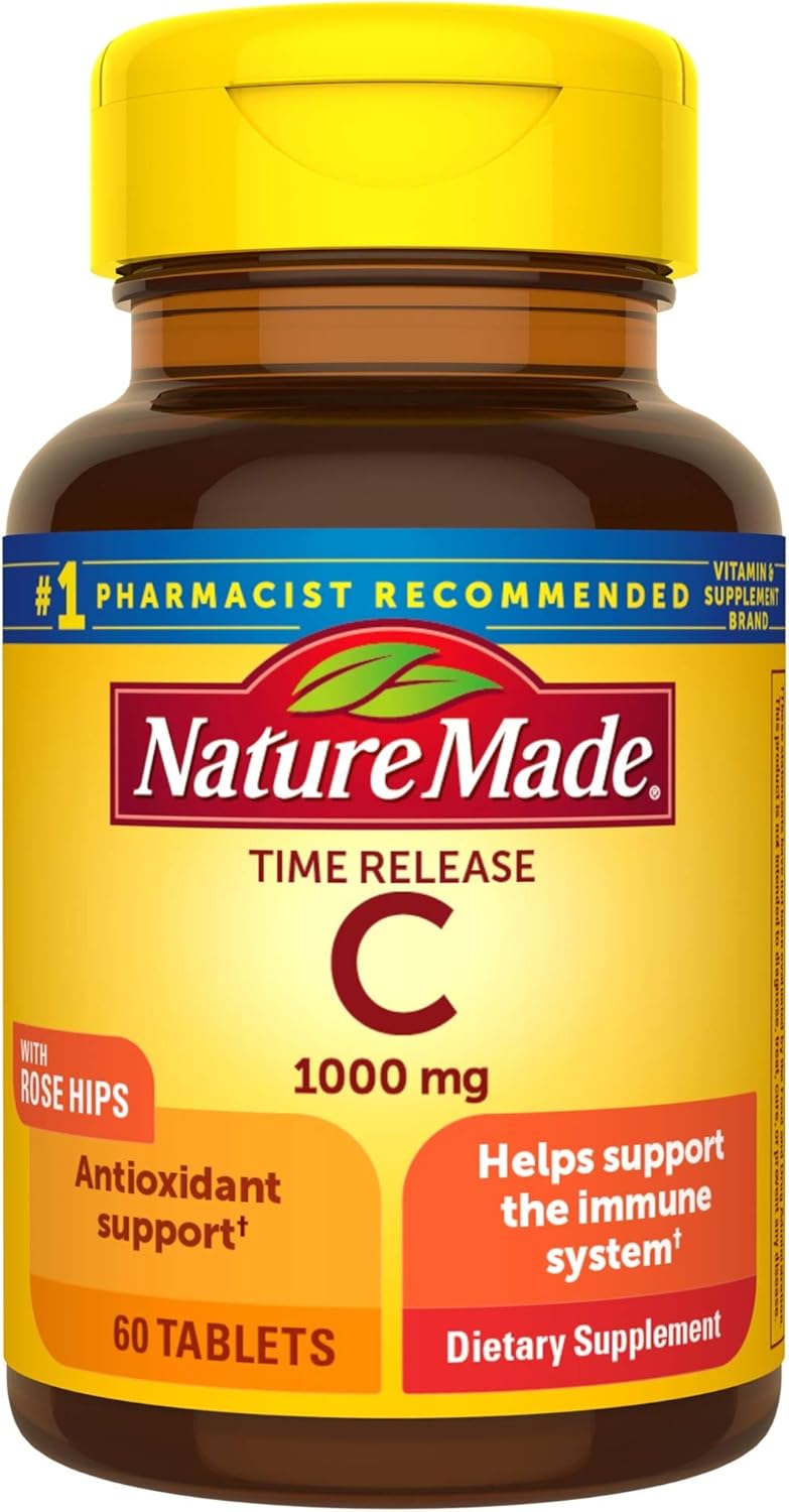 Nature Made Vitamin C 1000 mg Time Release Tablets with Rose Hips, 60 Count