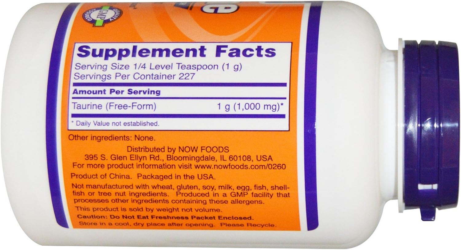 NOW Foods Taurine Powder 227 g (8 oz) Pack of 2
