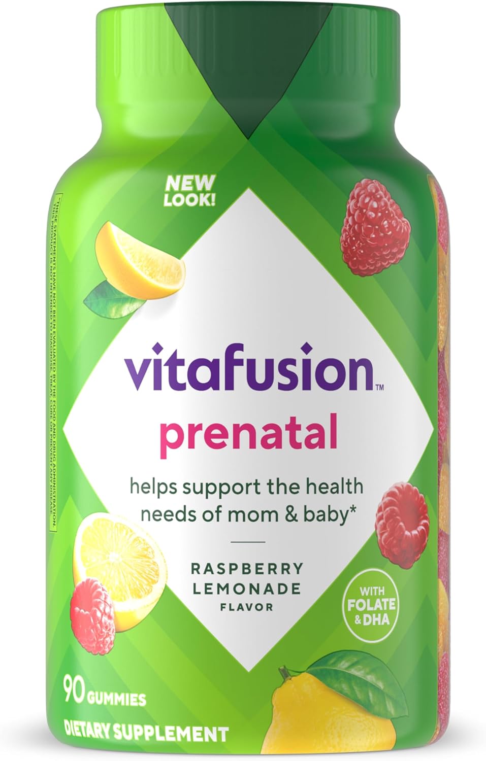 vitafusion Prenatal Gummy Vitamins - Raspberry Lemonade Flavour with Folate and DHA, 90 Count