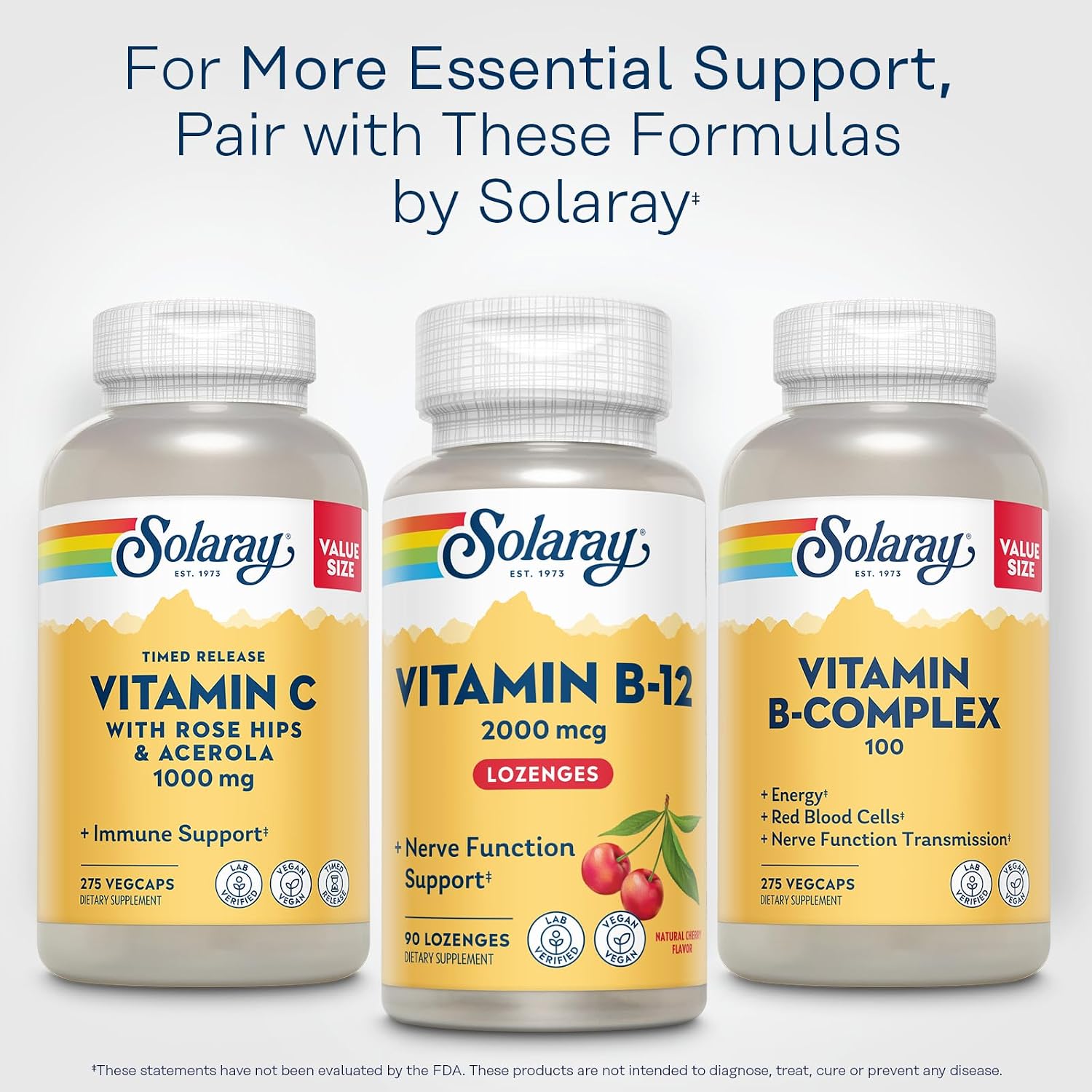 SOLARAY Vitamin B12 2000 mcg Lozenges - Vegan, No Sugar, Natural Cherry Flavour