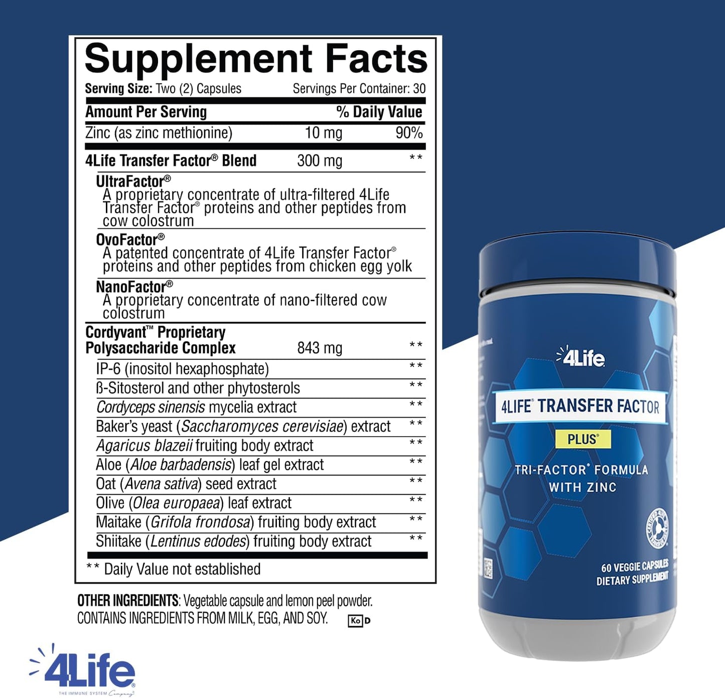 4Life Transfer Factor Plus Zinc with Mushrooms, 60 Veggie Capsules - görsel 2