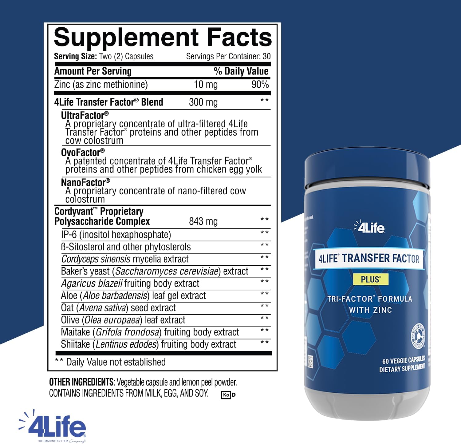 4Life Transfer Factor Plus Zinc with Mushrooms, 60 Veggie Capsules - görsel 2