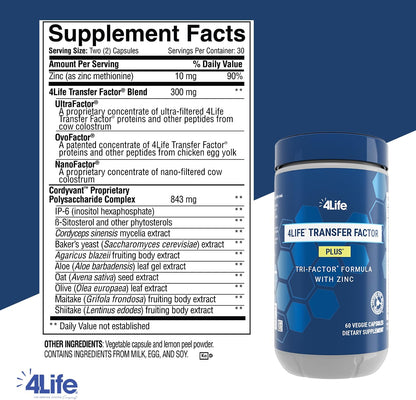 4Life Transfer Factor Plus Zinc with Mushrooms, 60 Veggie Capsules
