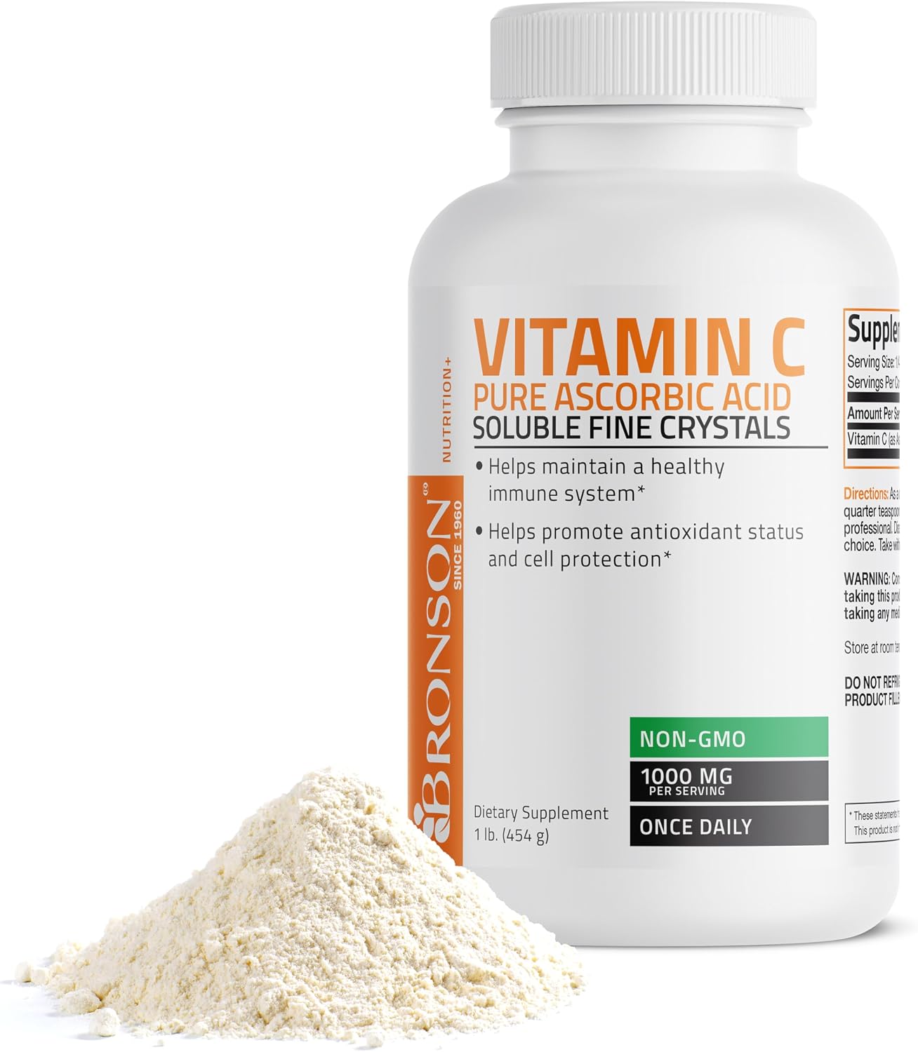 Bronson Vitamin C Powder – Pure Ascorbic Acid, Non-GMO Crystals – 1 kg (2.2 lbs)