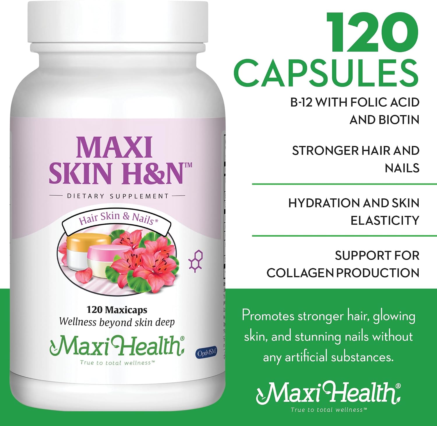 Hair Skin and Nails Vitamins for Women and Men with Hyaluronic Acid, Biotin, Vitamin A, Probiotics - 120 Capsules