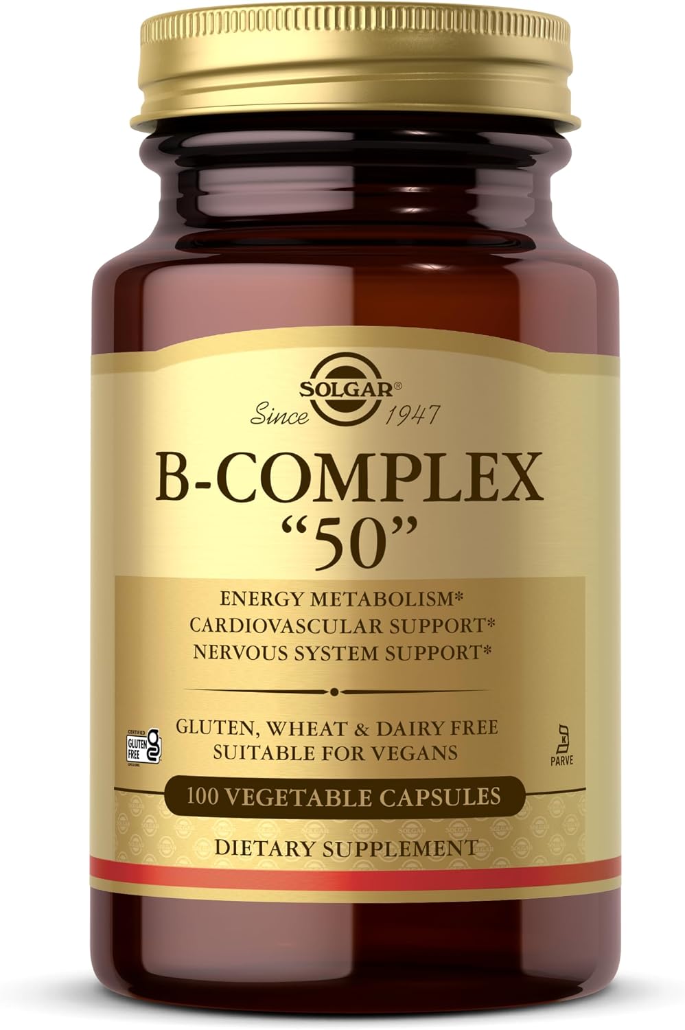 Solgar B-Complex 50, 100 Vegetable Capsules - Energy Metabolism, Nervous System & Cardiovascular Support