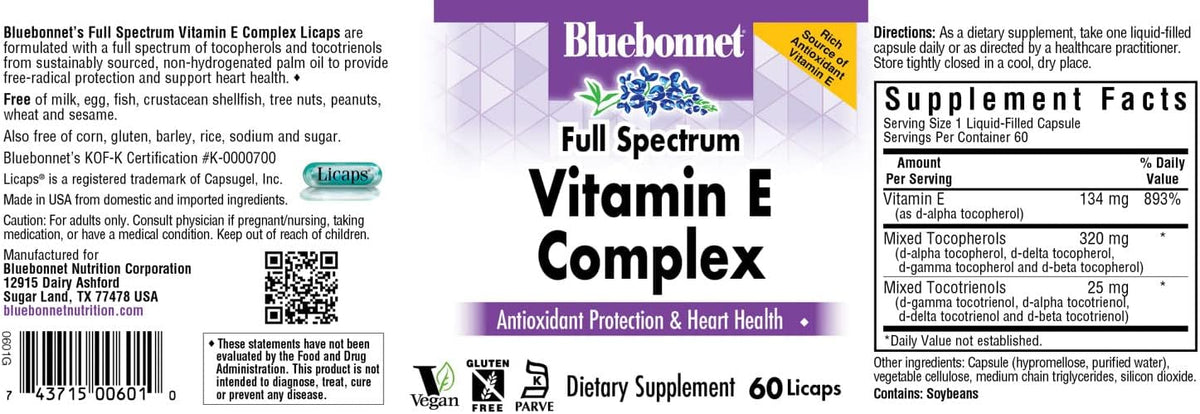 BlueBonnet Full Spectrum Vitamin E Complex 200 IU - Natural Antioxidant for Immune & Skin Health with D-Alpha & D-Gamma Tocopherols and Tocotrienols - Gluten-Free, Vegan, Kosher - 60 Softgels - görsel 2
