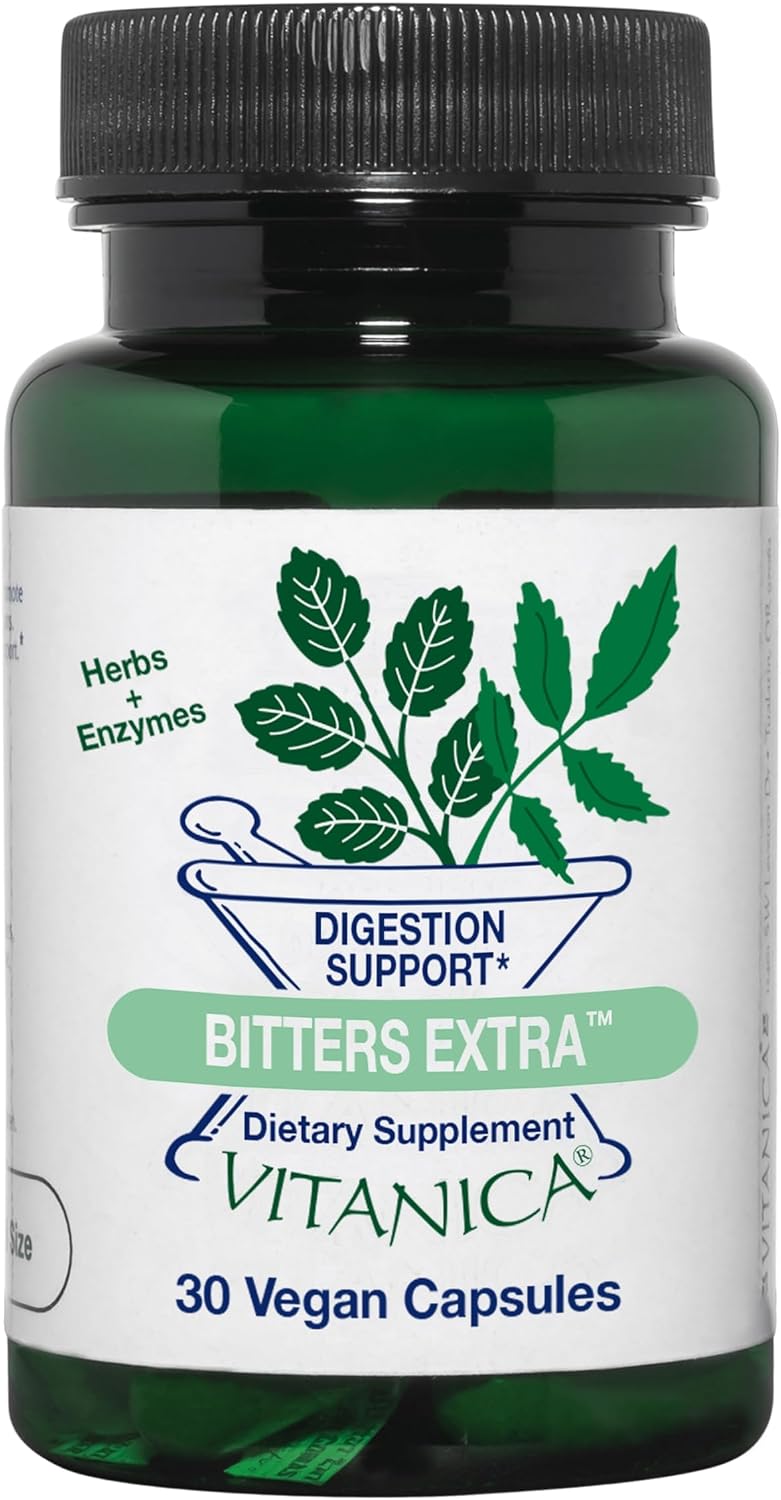 Vitanica Bitters Extra - Digestion Support Supplement with Dandelion Root - Digestive Enzymes & Ginger Root - 90 Capsules