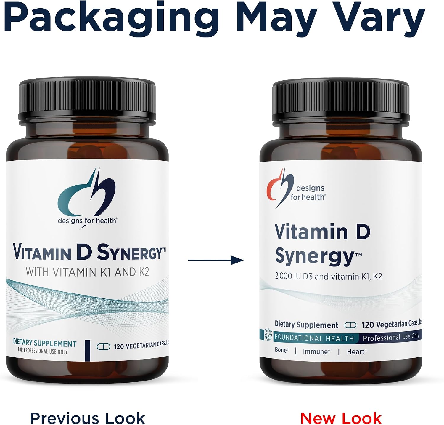 Designs for Health Vitamin D Synergy – 2000 IU Vitamin D with K1 & K2 (120 Capsules)