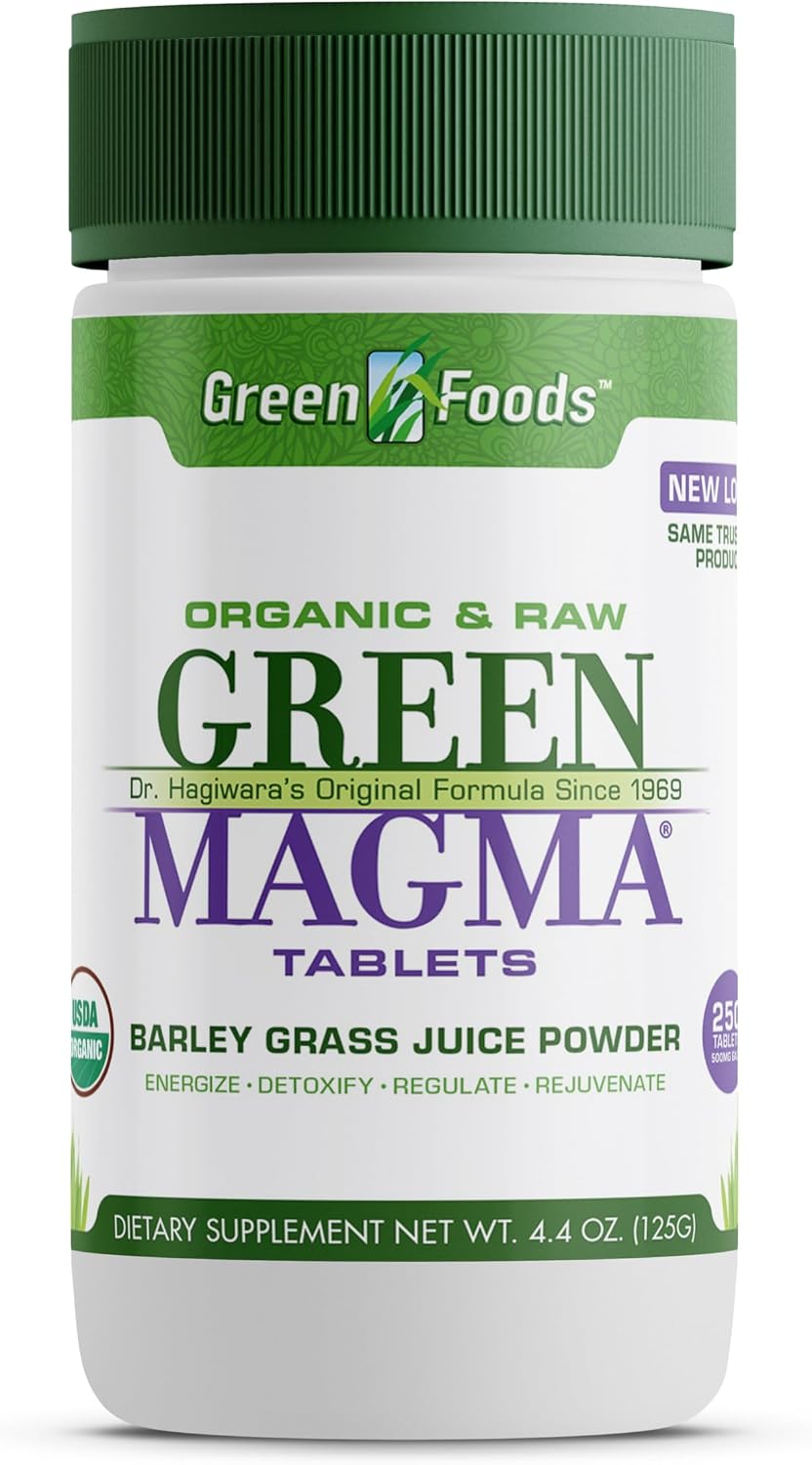 Green Foods Original Green Magma Barley Grass Nutritional Supplement – 250 Tablets (500 mg Each), Certified Organic