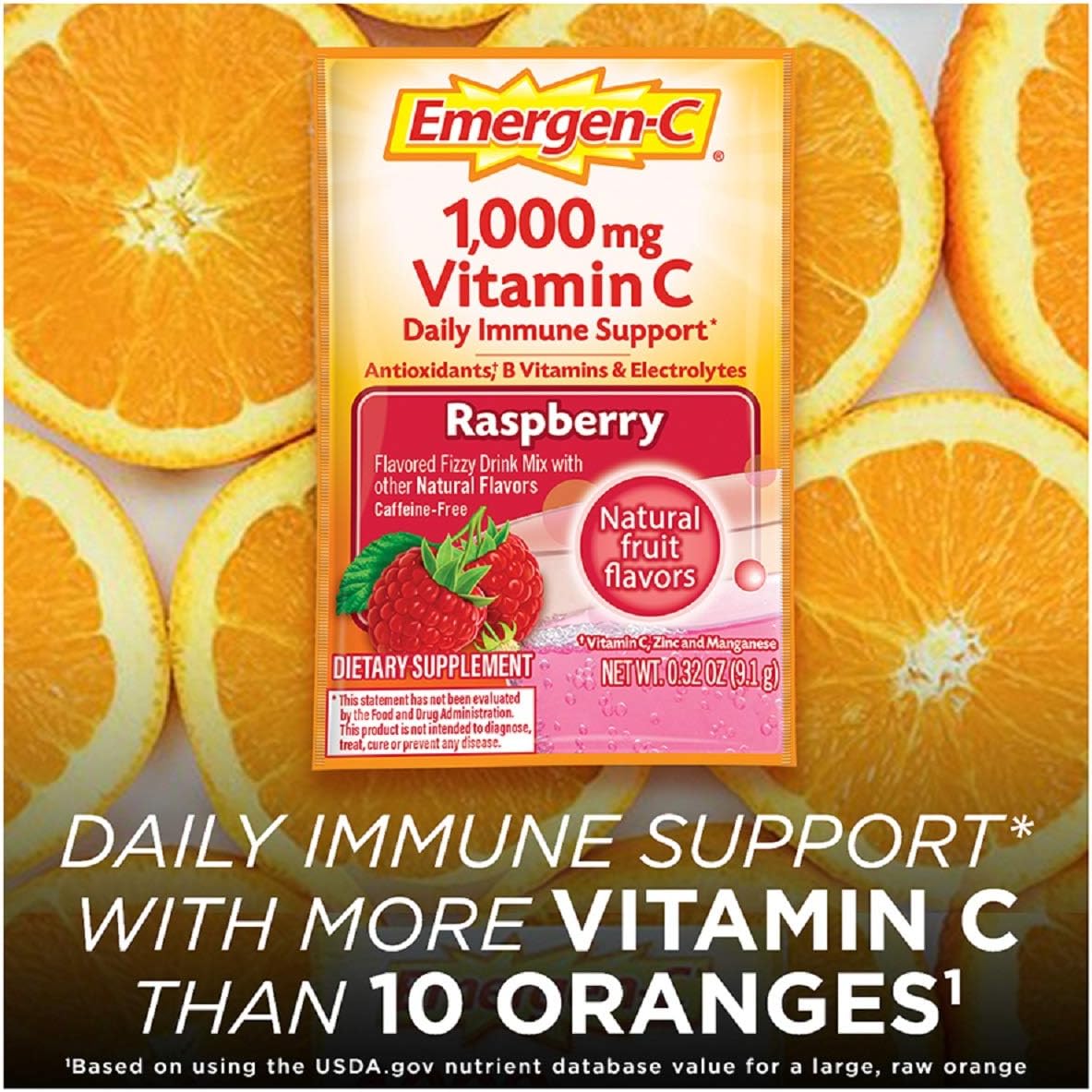 Emergen-C Original Formula Vitamin C Powder, Raspberry, 30 Packets