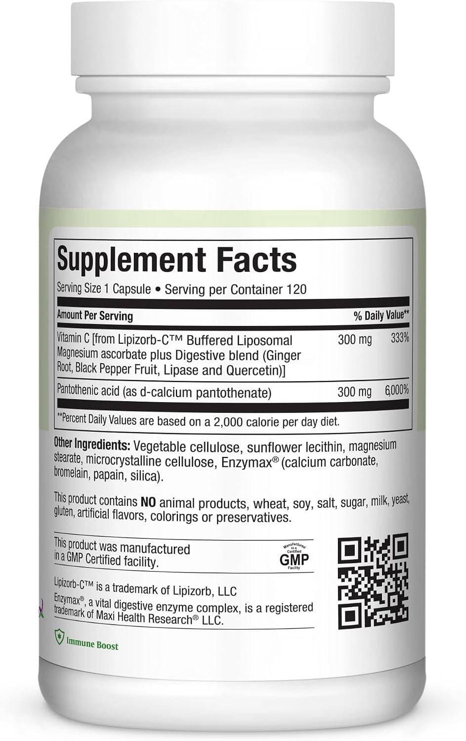 Maxi Health Pantomax Supreme – Immune Support with Vitamin C Lipizorb-C & Pantothenic Acid – 120 Capsules