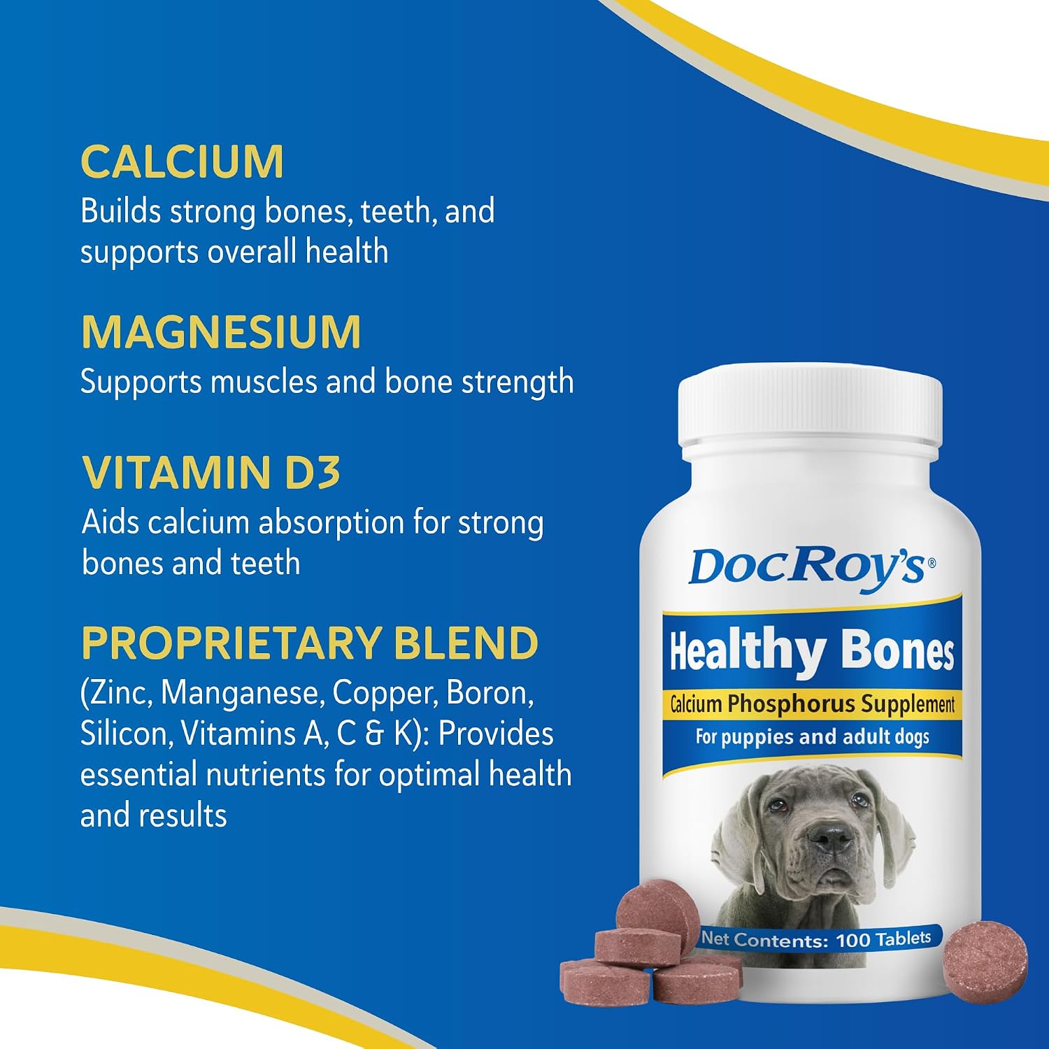 Doc Roy's Healthy Bones Calcium Phosphorus Supplement - Roast Beef & Liver Flavour, 100 Chewable Tablets