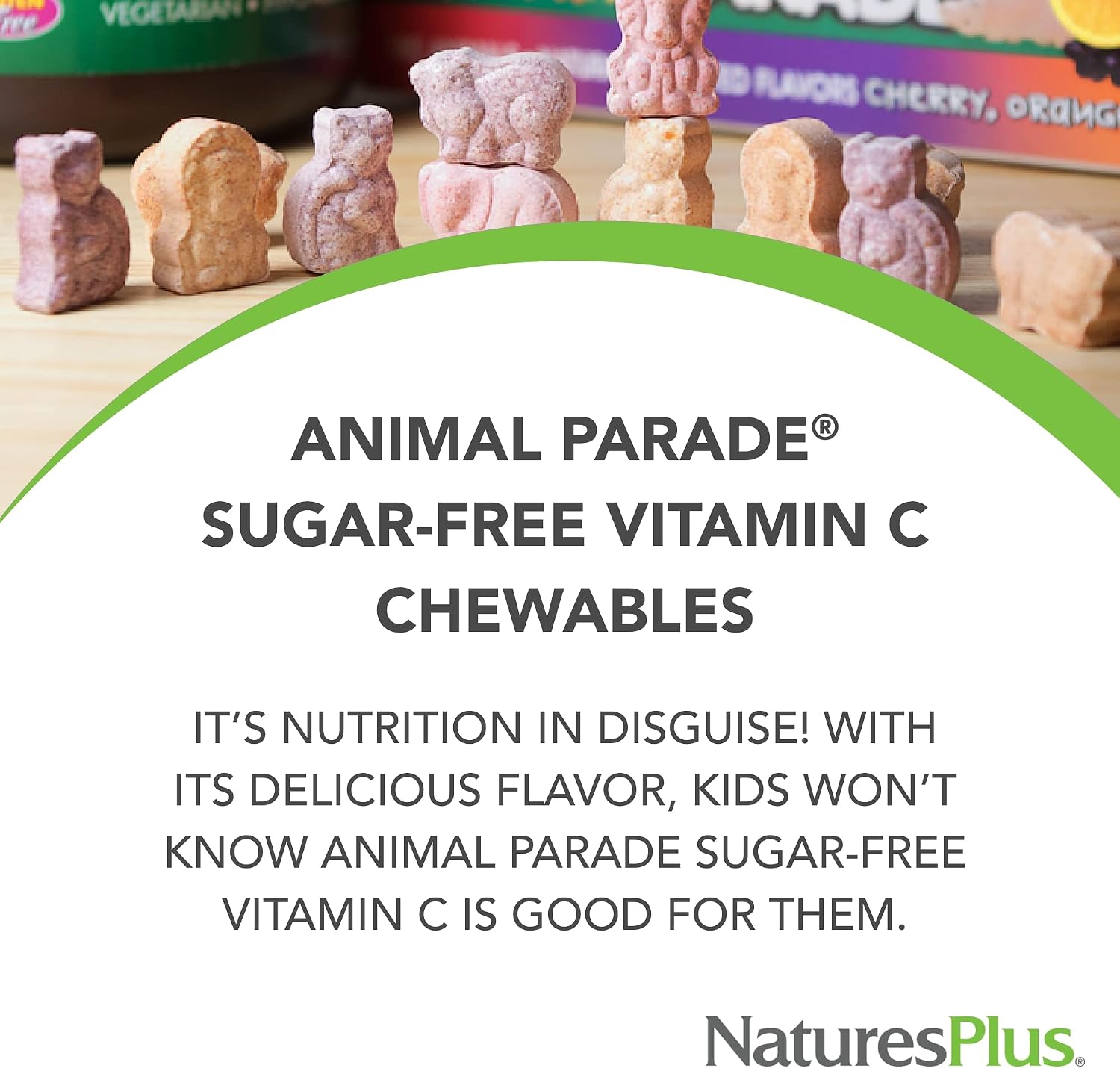 NaturesPlus Animal Parade Sugar-Free Children's Vitamin C, Natural Orange Juice Flavour - 90 Chewable Tablets