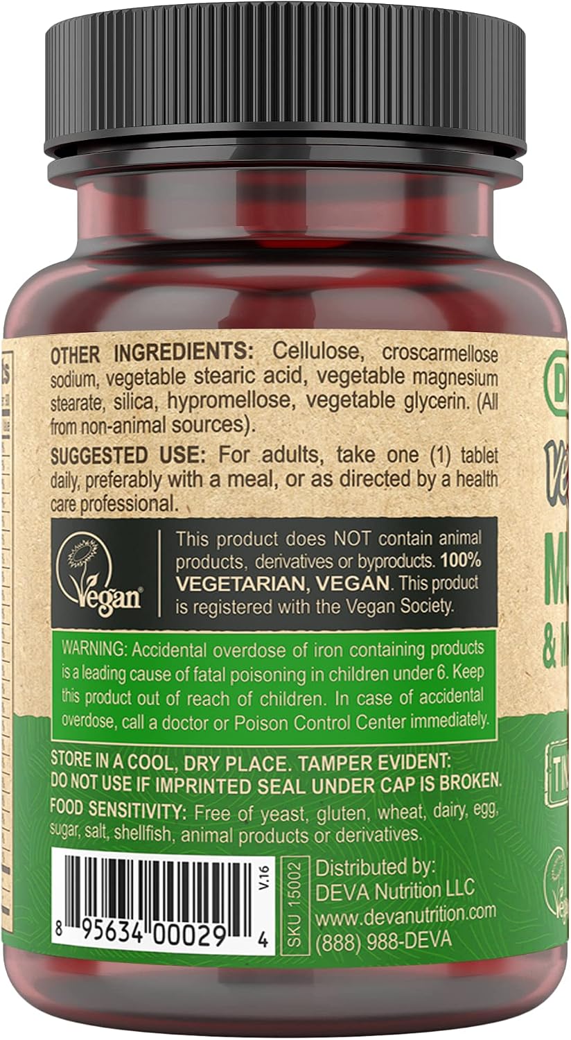 DEVA Vegan Multivitamin & Mineral Supplement – Tiny Tablets, 90 Tablets