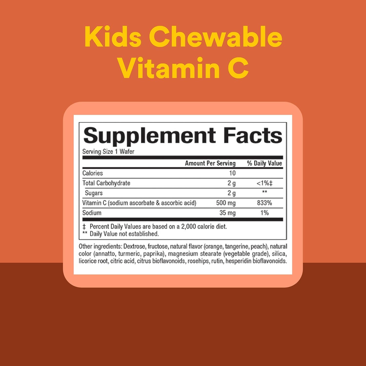 Natural Factors Kids Chewable Vitamin C 500 mg – Tangy Orange – 180 Chewable Wafers