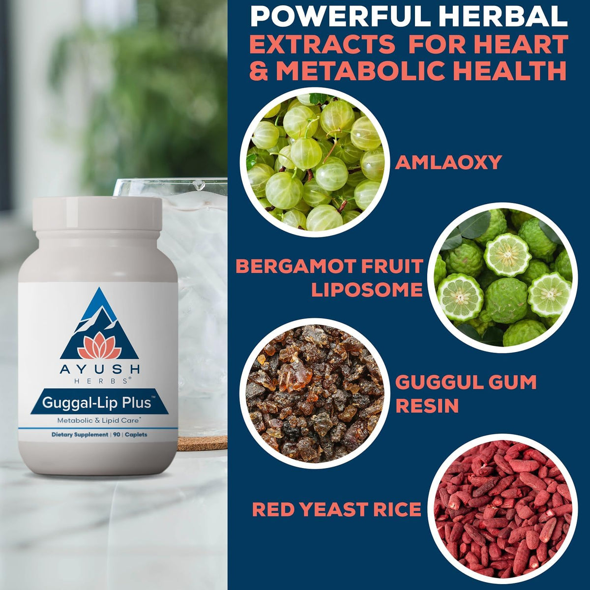 Ayush Herbs Guggal-Lip Plus - Metabolic Support Supplement with Guggul, Amla, and Bergamot - 90 Tablets - görsel 4