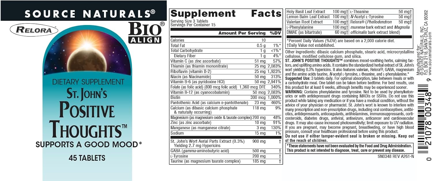 Source Naturals St. John's Positive Thoughts – 45 Tablets