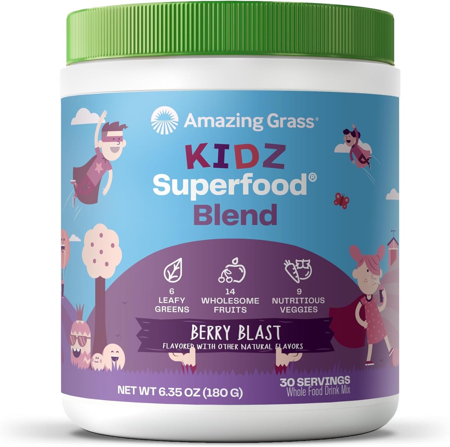 Amazing Grass Kidz Superfood: Organic Greens, Fruits & Probiotics, Berry Blast, 30 Servings - görsel 1
