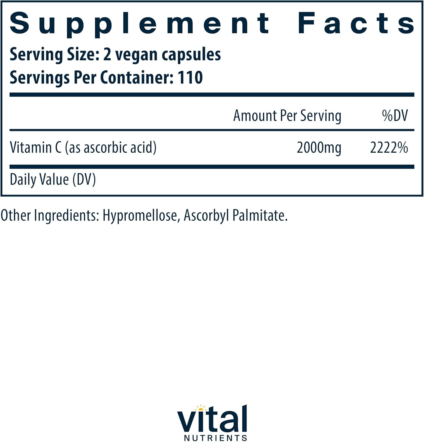 Vital Nutrients Vitamin C 1000 mg - 100% Pure Ascorbic Acid - 220 Capsules