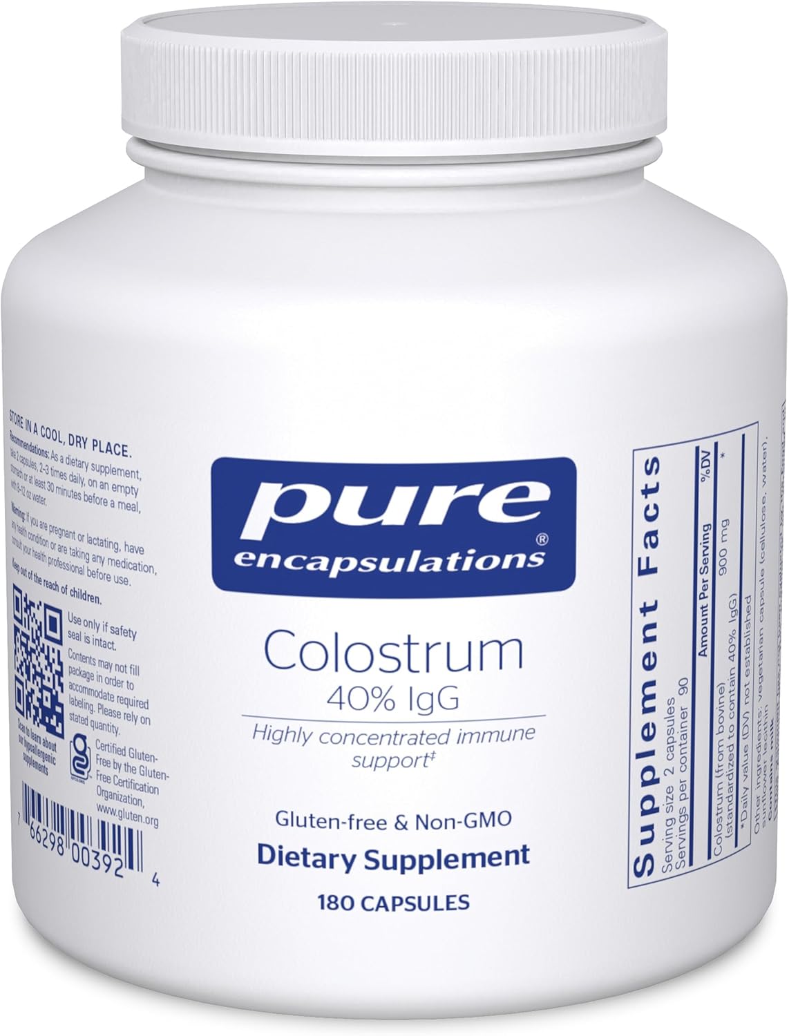 Pure Encapsulations Colostrum | 40% IgG Highly Concentrated Immune Support | 90 Capsules