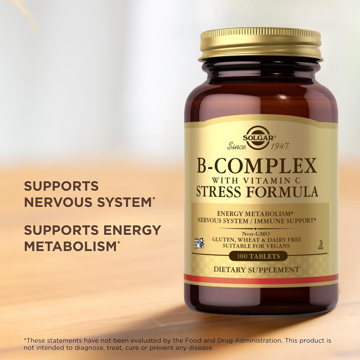Solgar B-Complex with Vitamin C Stress Formula, 100 Tablets (Pack of 2)