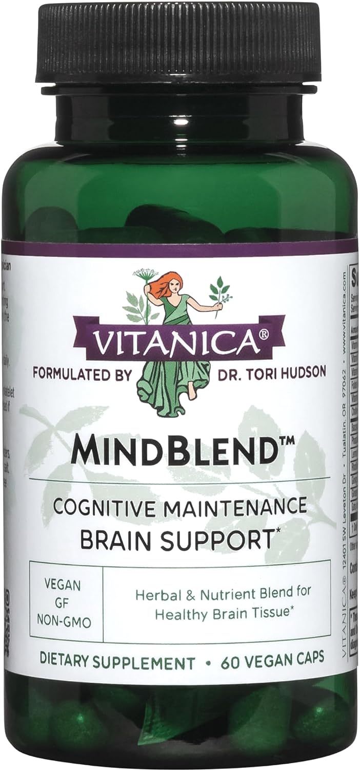 Vitanica MindBlend - Brain Support Supplement with Ginseng & L-5-MTHF, Vegan, 60 Capsules