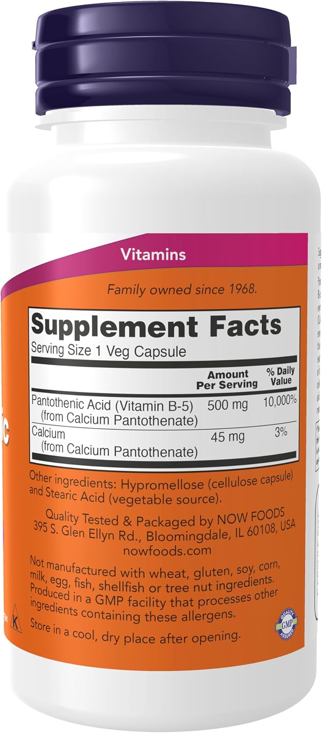 NOW Foods Pantothenic Acid 500 mg, 100 Capsules (Pack of 2)