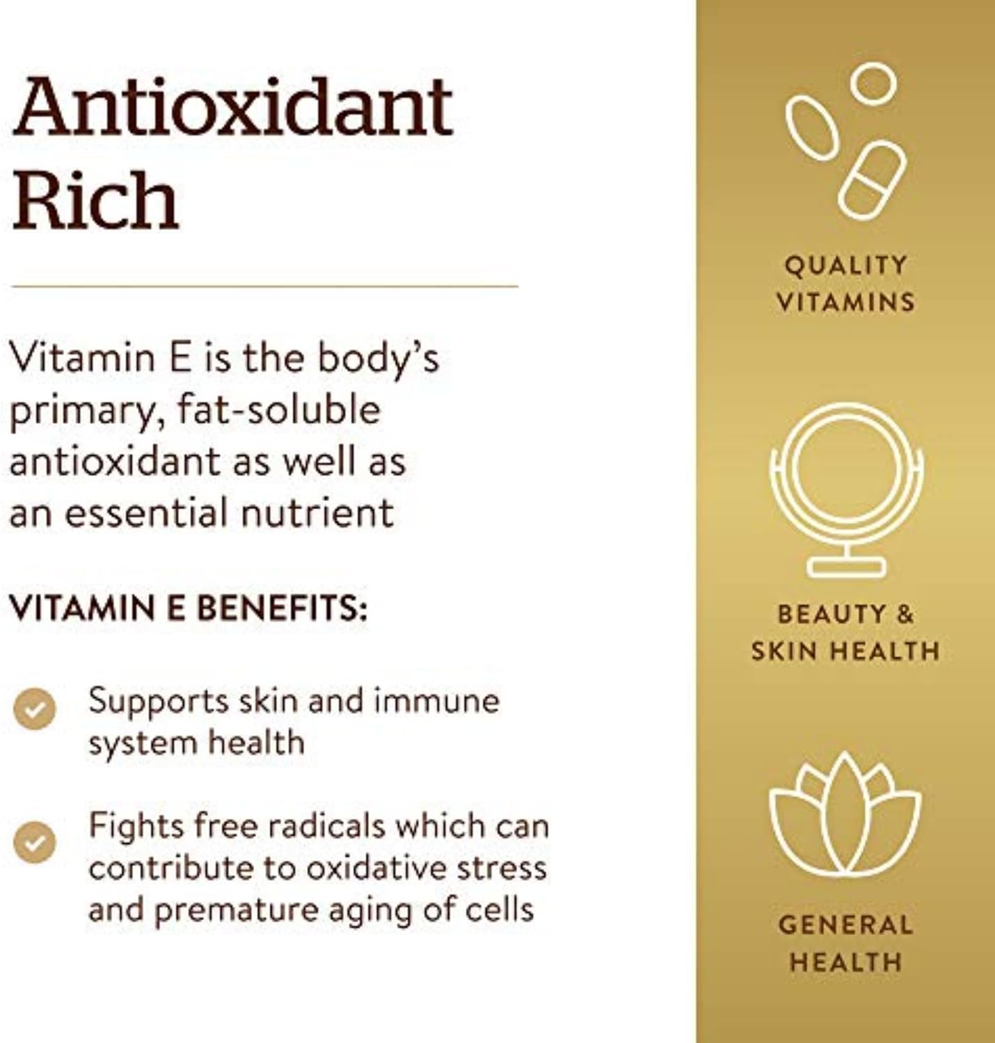 Solgar Vitamin E 268 mg (400 IU) with Mixed Tocopherols, 100 Softgels - Natural Antioxidant for Immune and Skin Support