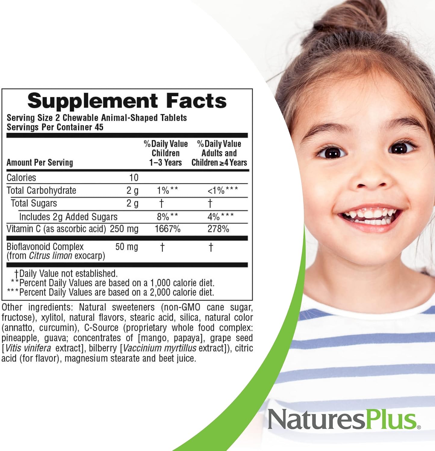 NaturesPlus Animal Parade Vitamin C Children's Chewable – Natural Orange Juice Flavour – 90 Animal-Shaped Tablets