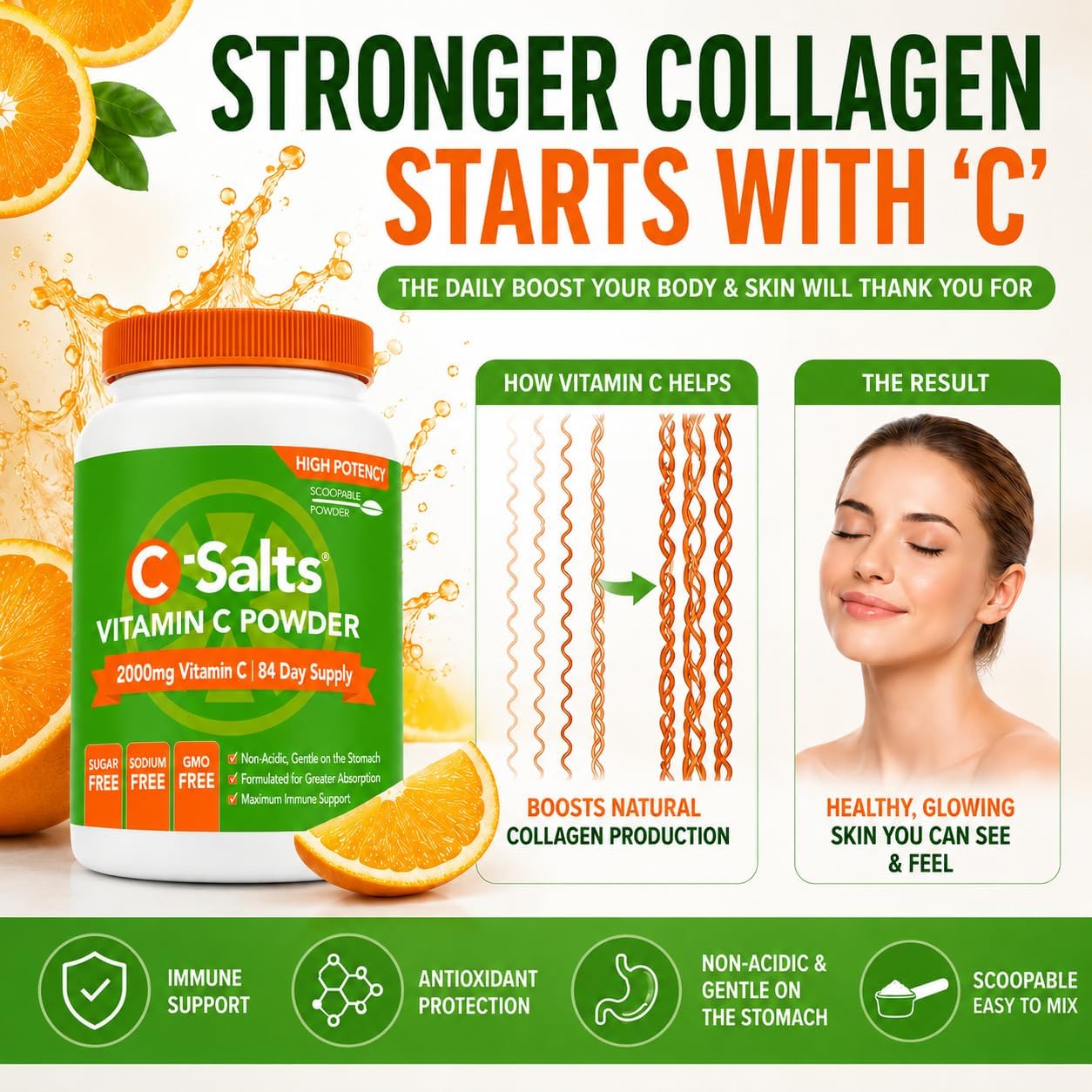 C-Salts Buffered Vitamin C Powder - Organic, Stomach Friendly, 4000 mg (84 Servings)