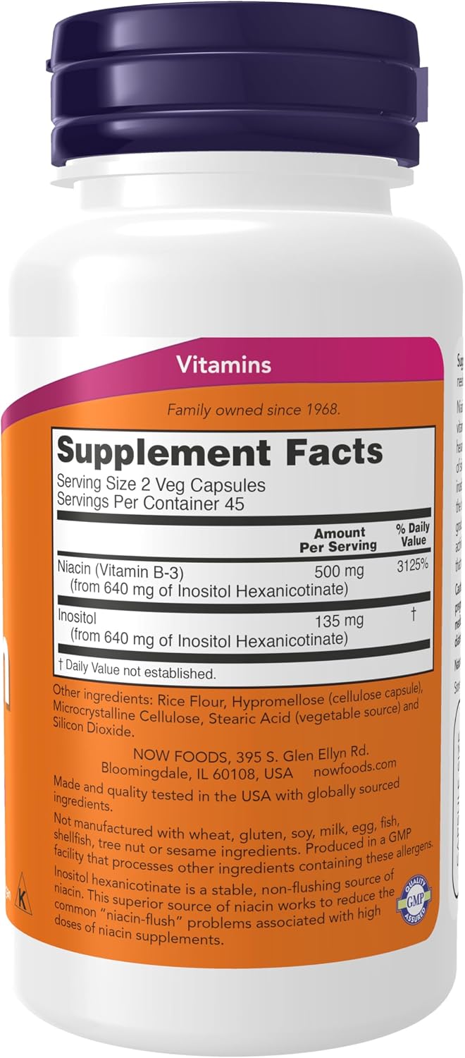 NOW Foods Niacin (Vitamin B-3) 250 mg, Flush-Free, 90 Veg Capsules
