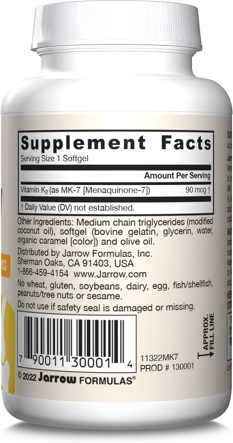 Jarrow Formulas MK-7 90 mcg – Bioactive Vitamin K2 Supplement for Bone & Cardiovascular Health