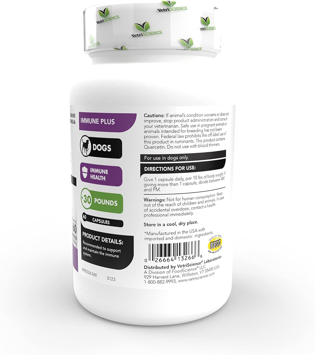 VetriScience Immunity Health Immune Plus Supplement for Medium and Large Breed Dogs – Easy-Open Capsules with Antioxidants, CoQ10, and Vitamins (60 Count)