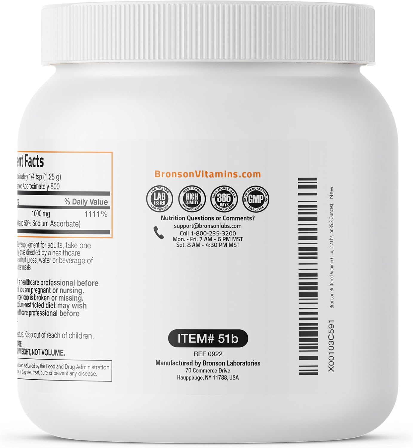 Bronson Buffered Vitamin C Powder – Ascorbic Acid with Sodium Ascorbate, 1 kg (2.2 lb)