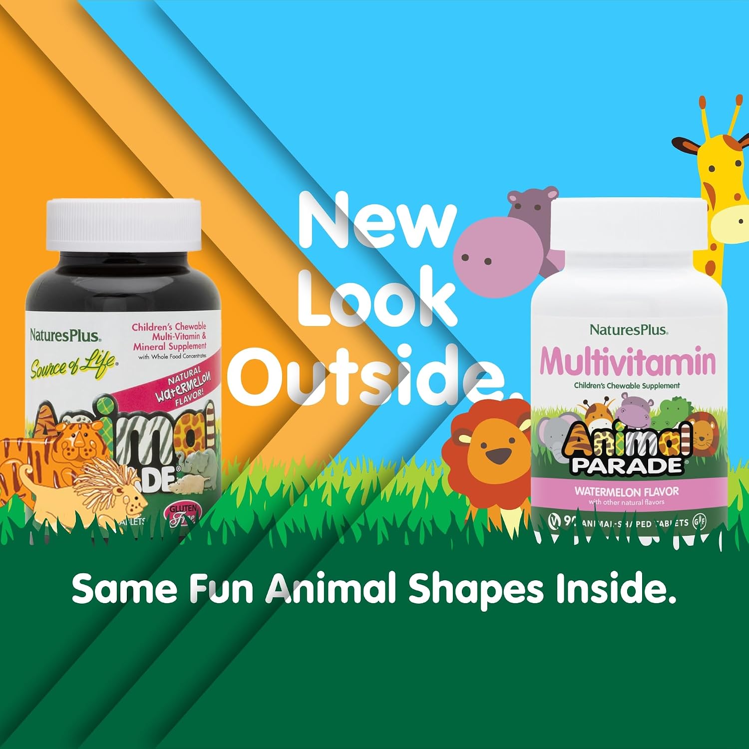 NaturesPlus Animal Parade Multivitamin Children's Chewables - Watermelon Flavour - 90 Tablets