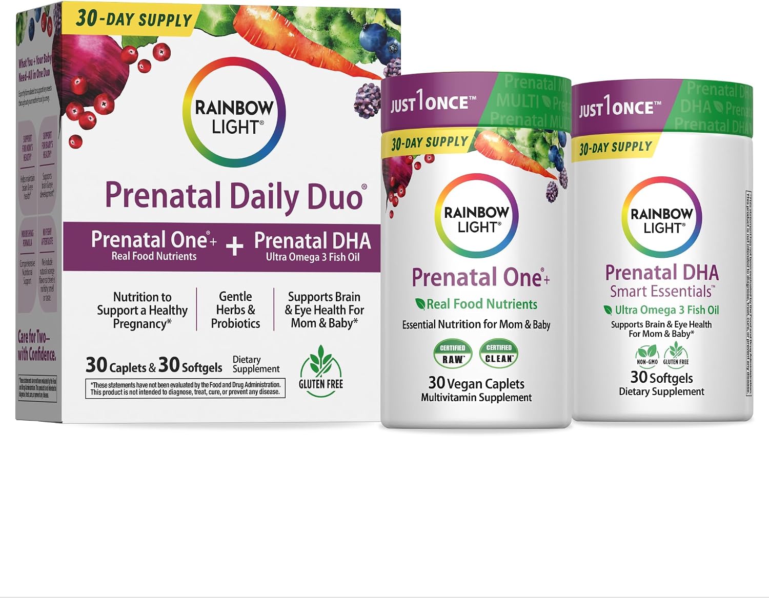 Rainbow Light Prenatal DHA Vitamins for Women – 30 Caplets & 30 Softgels – Omega-3 Fish Oil (DHA & EPA)