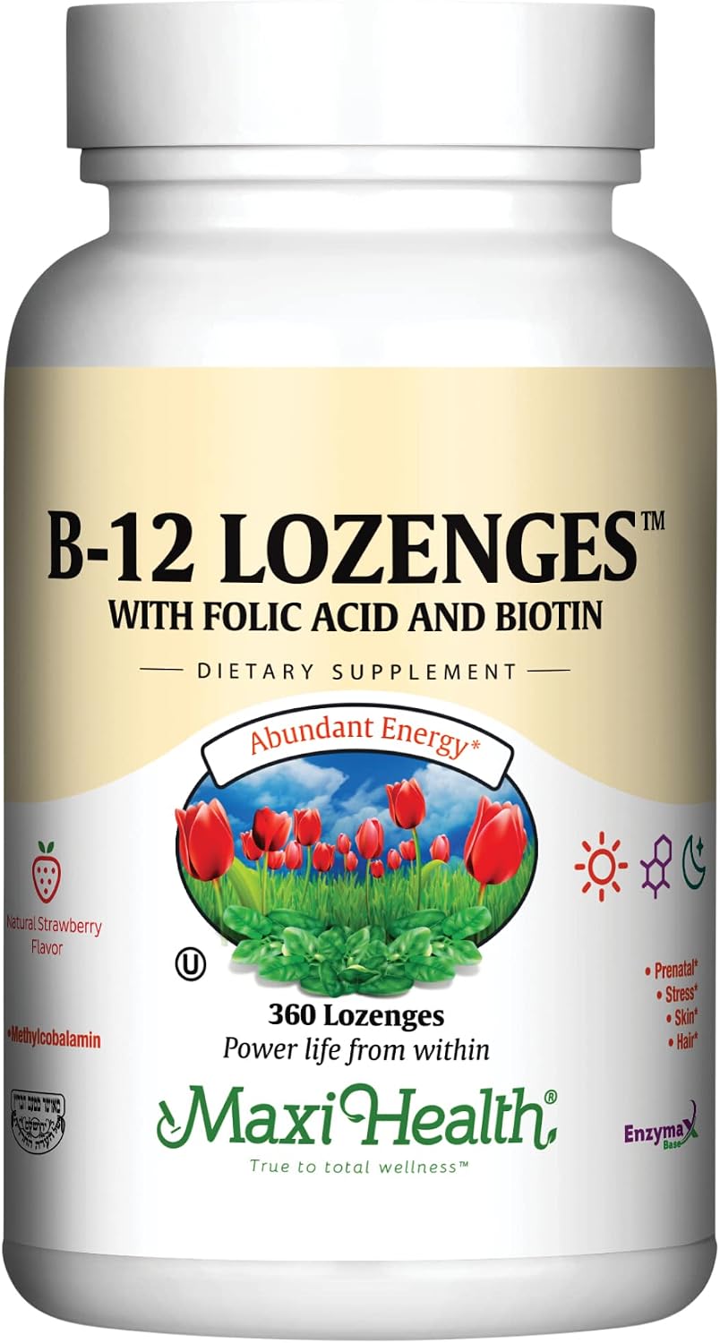 Vitamin B12 Lozenges with Folic Acid and Biotin - Sublingual Strawberry - 360 Lozenges