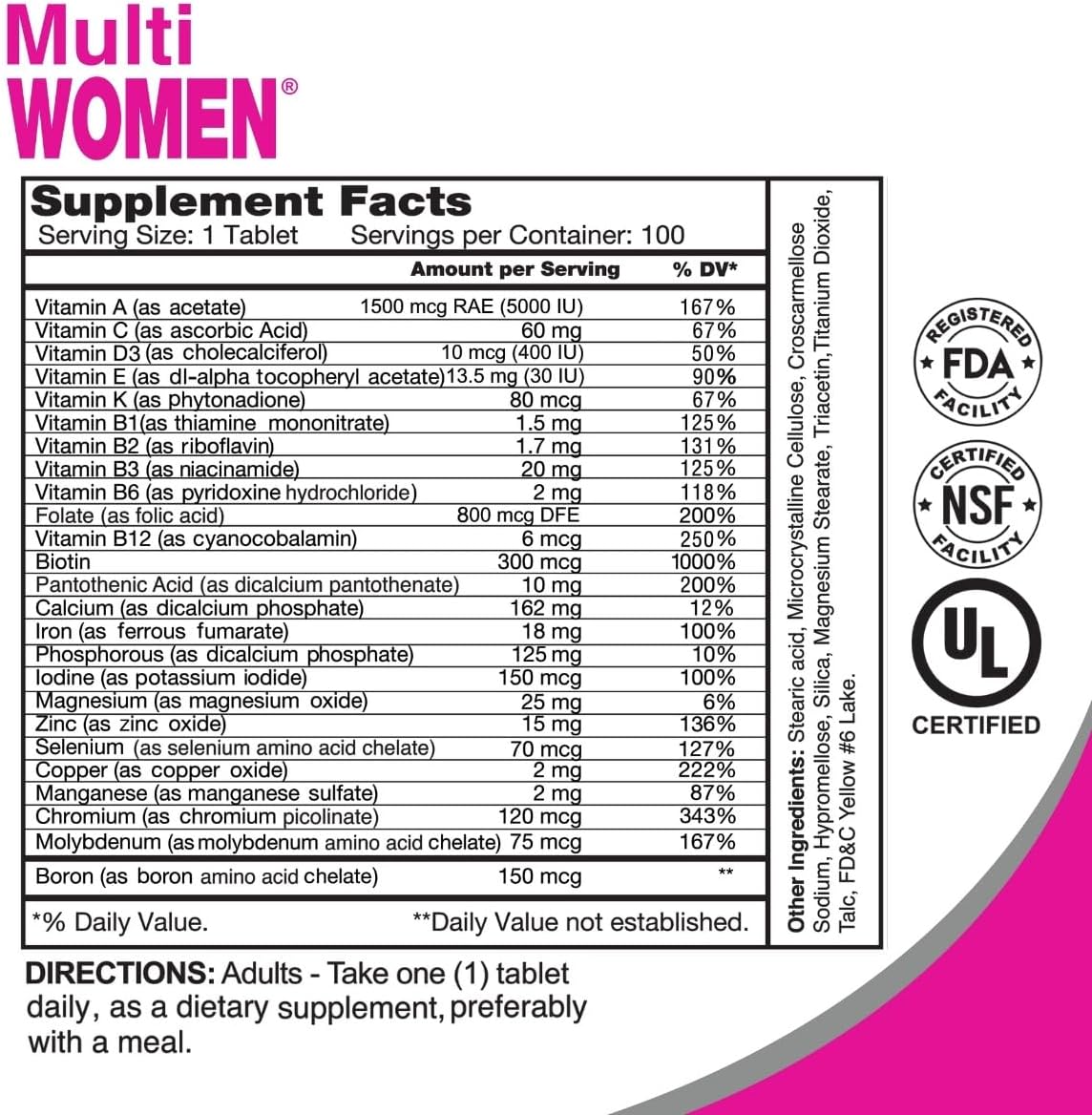 ALFA VITAMINS Multi Women Vitamins - Daily Multivitamin Supplement with Vitamins, Minerals, Amino Acids & Antioxidants - 100 Tablets - görsel 5
