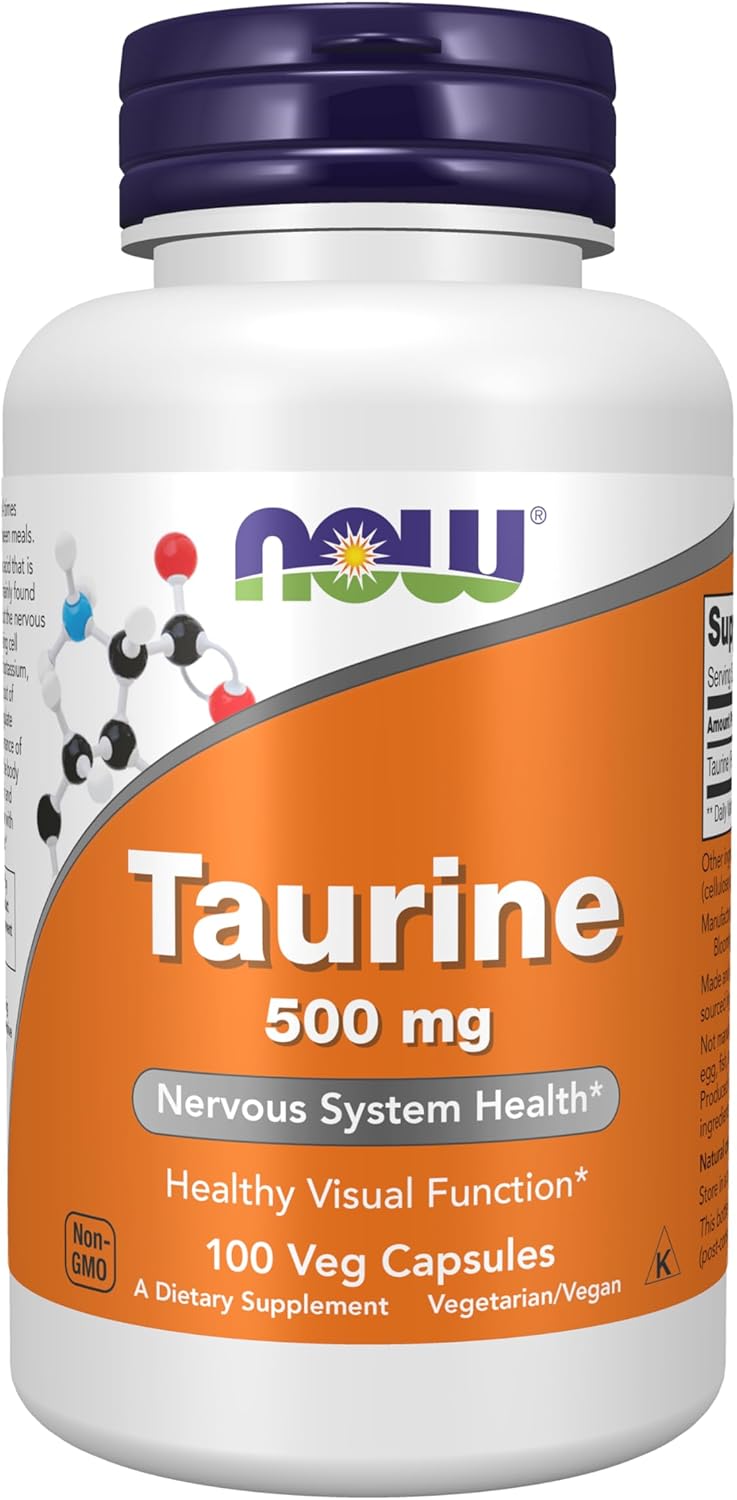 NOW Supplements, Taurine 500 mg, Nervous System Health, Amino Acid, 100 Veg Capsules
