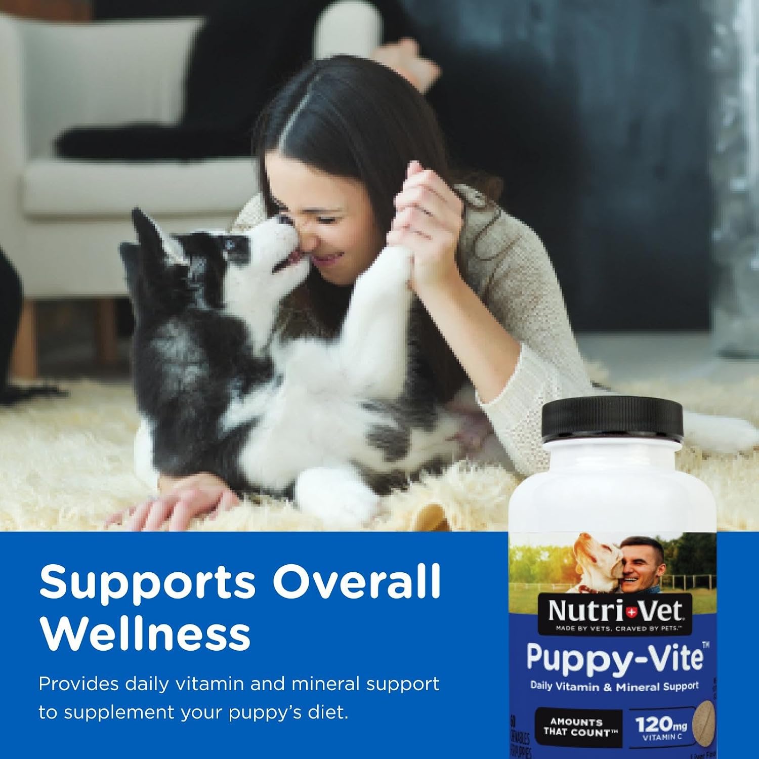 Nutri-Vet Puppy-Vite Chewable Tablets for Puppies - Daily Canine Multivitamin with Essential Vitamins & Minerals, 60 Count