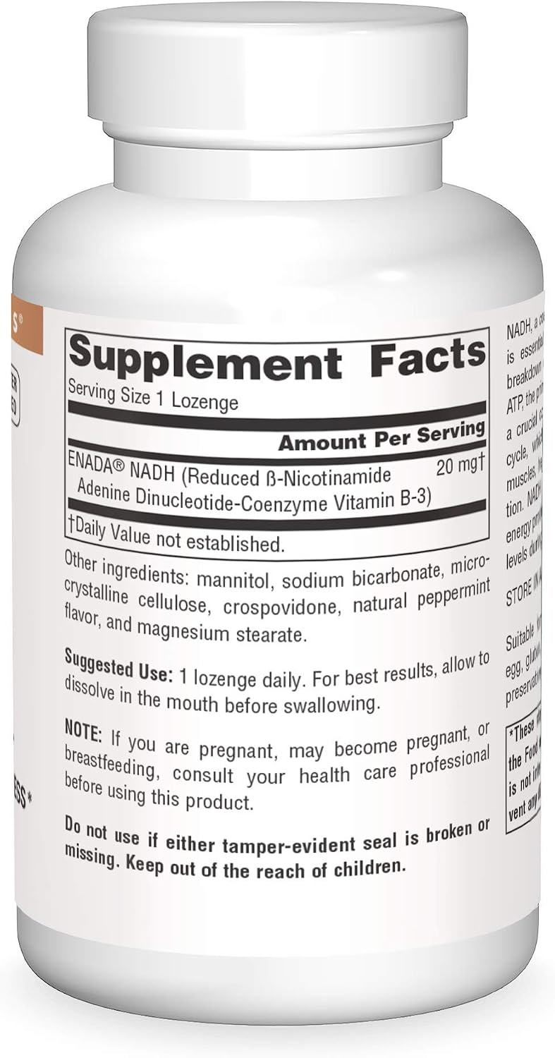 Source Naturals NADH 20mg – Boost Energy and Mental Alertness – 10 Lozenges